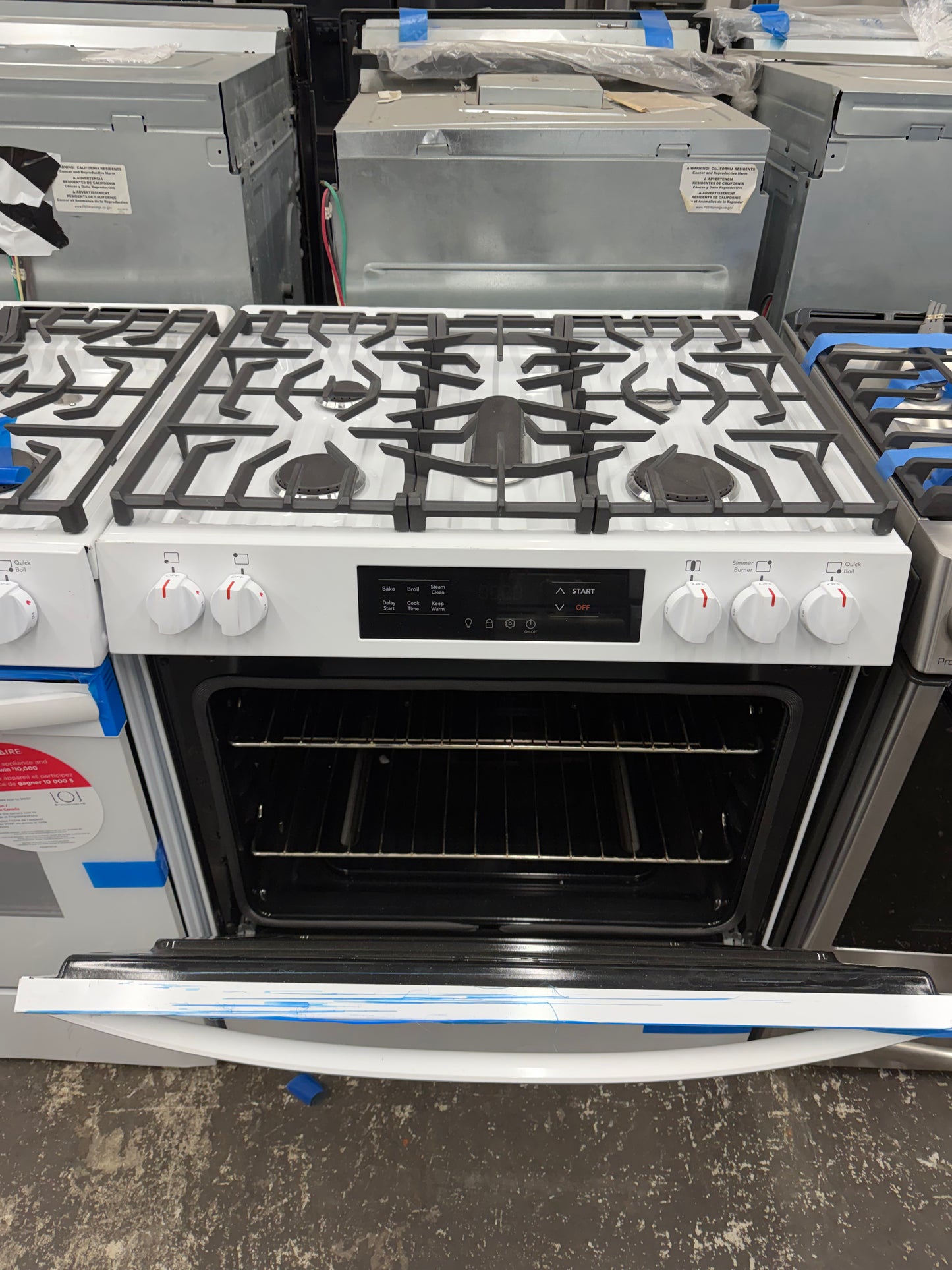 Frigidaire
30 in. 5 Burners Slide in Front Control Gas Range with Steam Clean in White