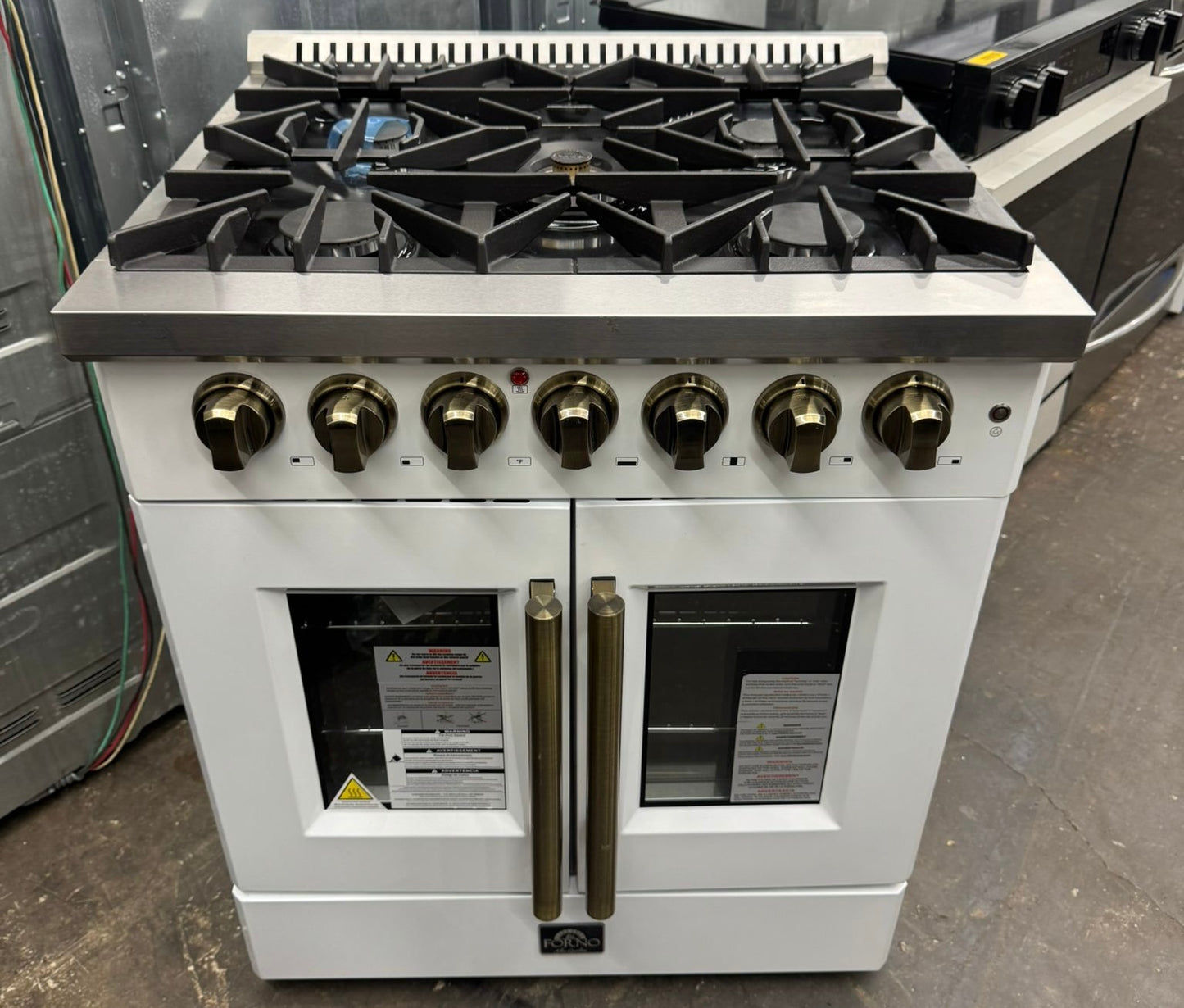 FORNO Galiano 30-in Deep recessed 5 burners Convection Oven Freestanding Dual Fuel Range ( White ) #FFSGS6356-30WHT