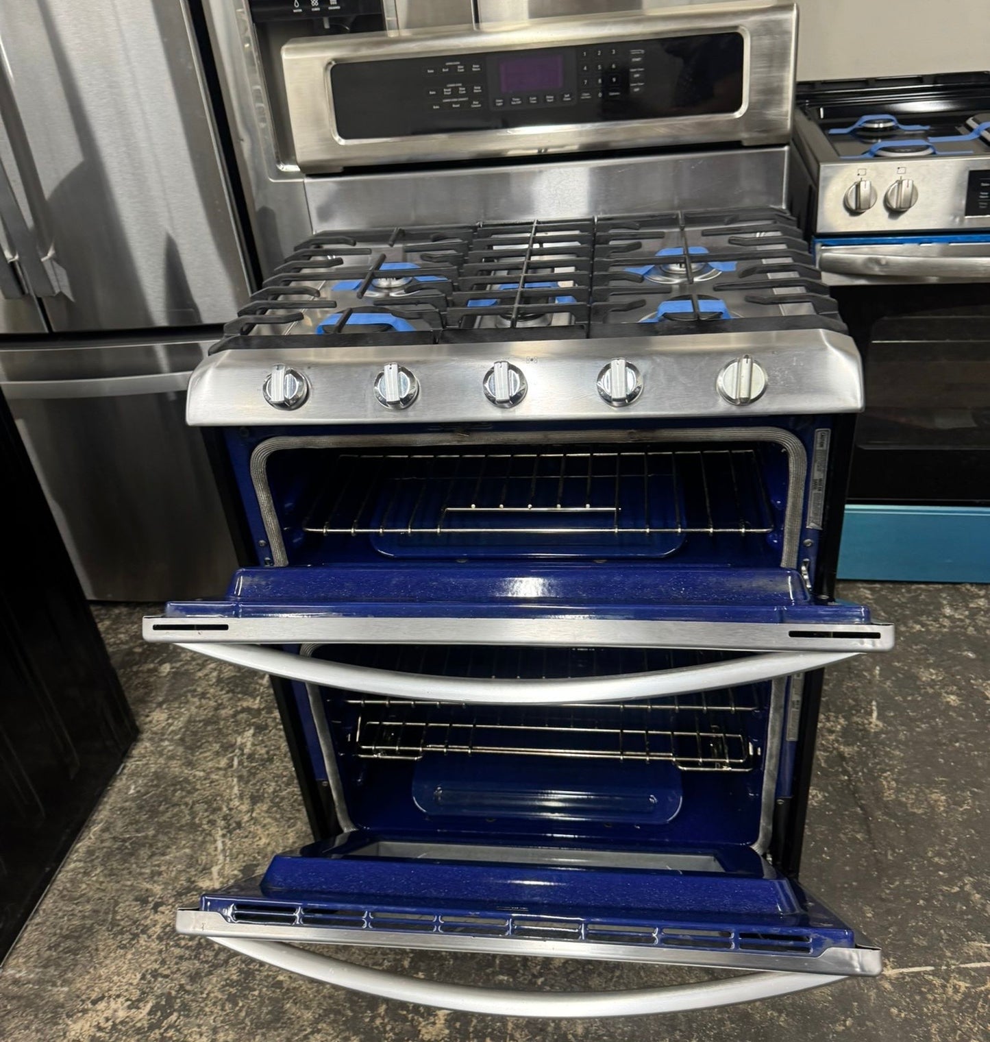 KitchenAid 30-in 4.2-cu ft / 2.5-cu ft Self-cleaning Double Oven Gas Range (Stainless Steel) #KDRS505XSS