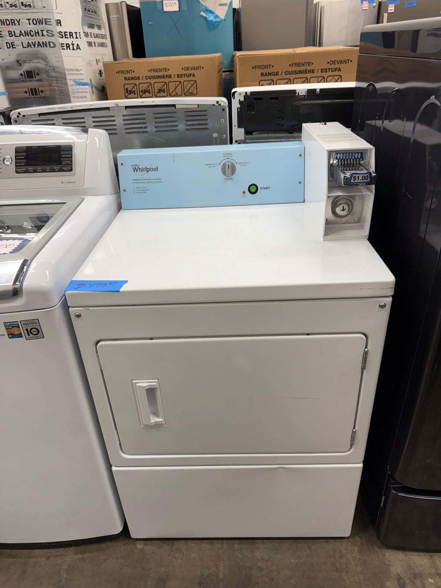Whirlpool CGM2745FQ 7.4 Cu. Ft. Commercial Coin-Operated Gas Dryer – White