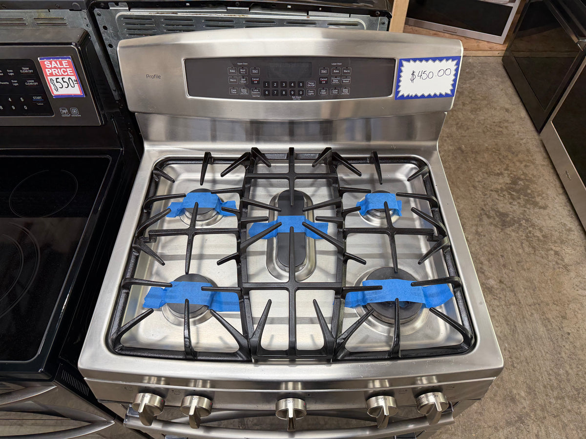GE Profile PGB950SEF3SS Used 30” Freestanding Gas Double Oven Range