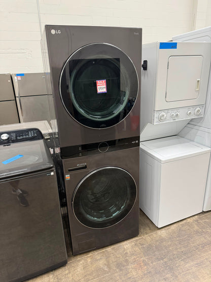 LG - 5.0 Cu. Ft. HE Smart Front Load Washer and 7.8 Cu. Ft. Electric Dryer WashTower with Steam and Ventless Heat Pump Tech - Black Steel
