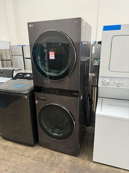 LG - 5.0 Cu. Ft. HE Smart Front Load Washer and 7.8 Cu. Ft. Electric Dryer WashTower with Steam and Ventless Heat Pump Tech - Black Steel