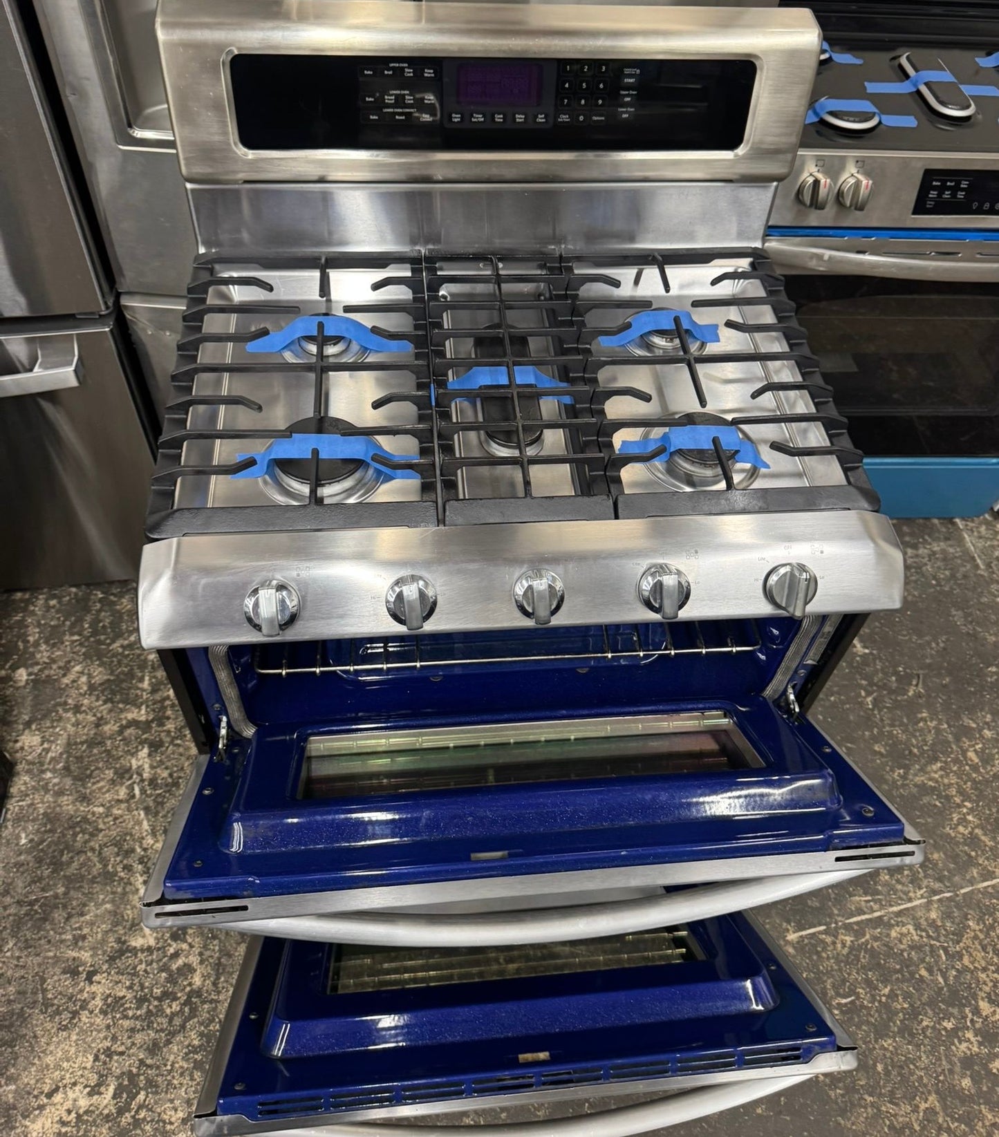 KitchenAid 30-in 4.2-cu ft / 2.5-cu ft Self-cleaning Double Oven Gas Range (Stainless Steel) #KDRS505XSS