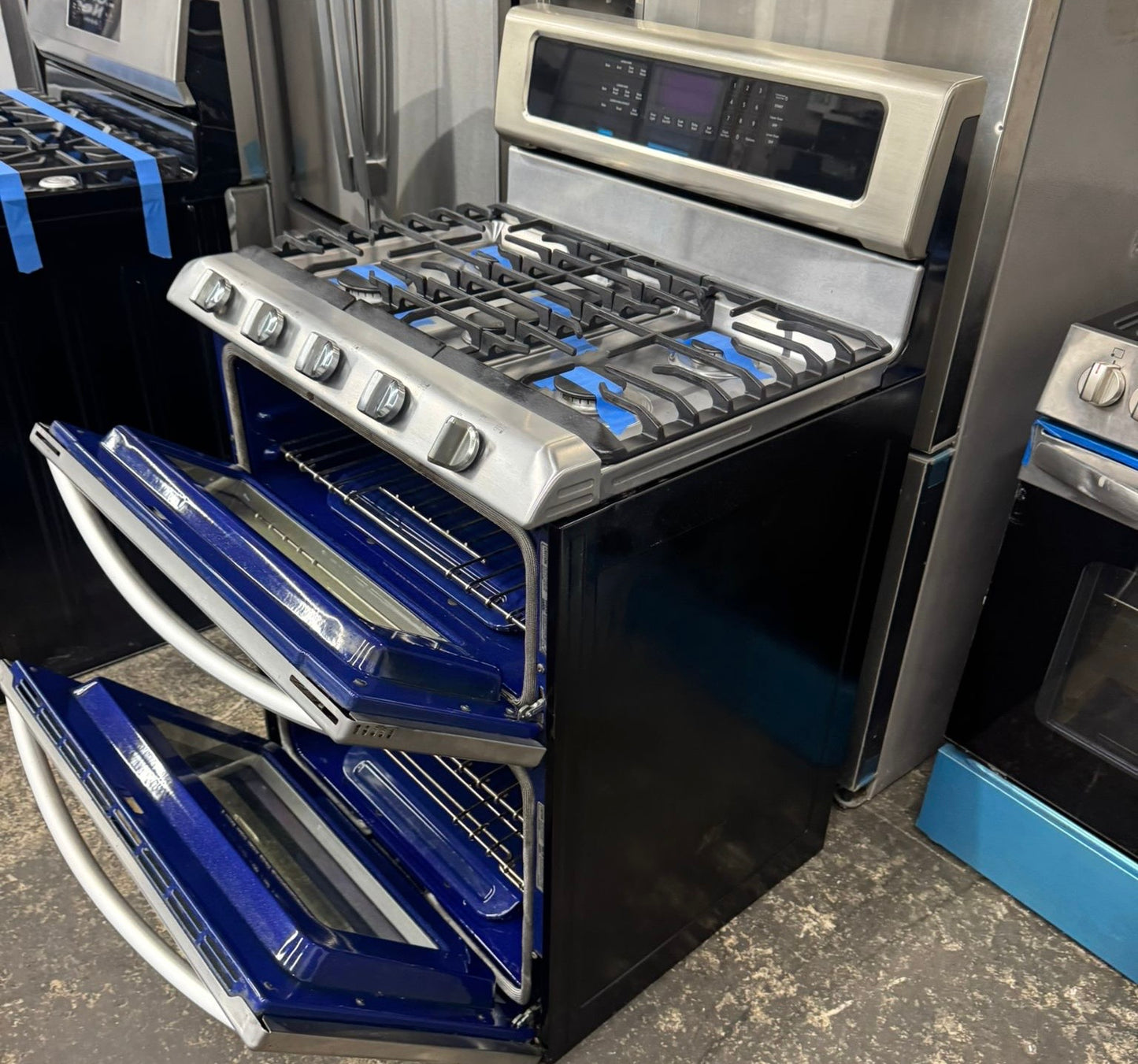 KitchenAid 30-in 4.2-cu ft / 2.5-cu ft Self-cleaning Double Oven Gas Range (Stainless Steel) #KDRS505XSS