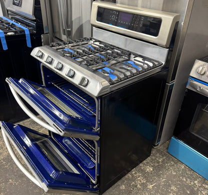 KitchenAid 30-in 4.2-cu ft / 2.5-cu ft Self-cleaning Double Oven Gas Range (Stainless Steel) #KDRS505XSS