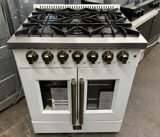 FORNO Galiano 30-in Deep recessed 5 burners Convection Oven Freestanding Dual Fuel Range ( White ) #FFSGS6356-30WHT